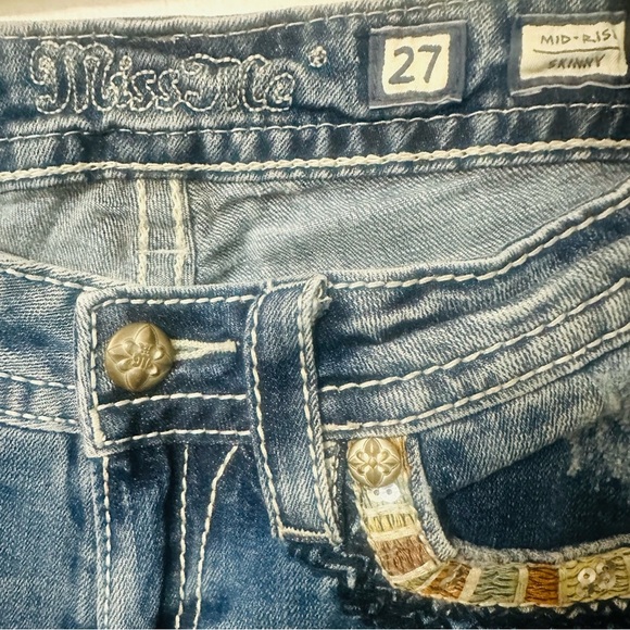 Y2K Miss Me 27x30” Thick Stitch Embellished Jeans McBling Cowgirl Grunge 2000s - Picture 5 of 8